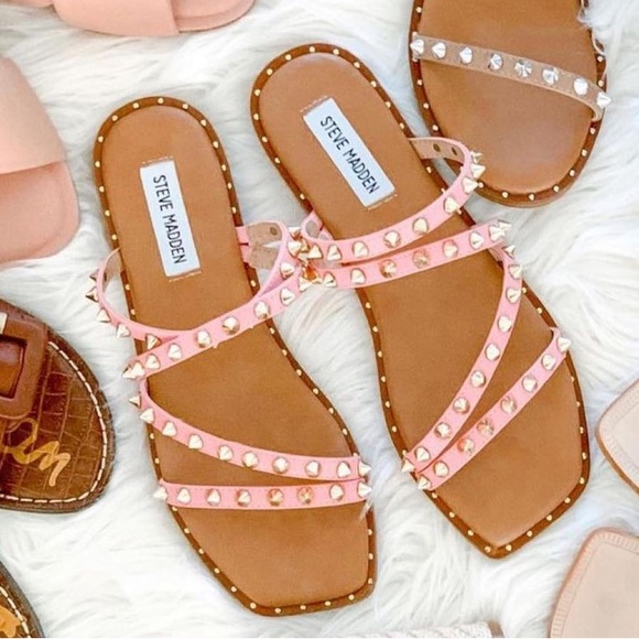 Steve Madden Shoes - STEVE MADDEN - Selina Spiked Studded Strappy Square Toe Sandal Pink